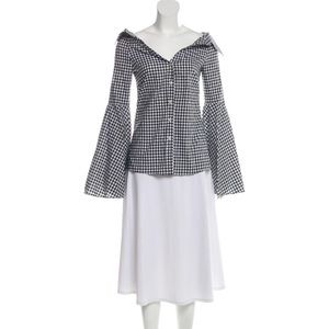 Caroline Constas Gingham Bell Sleeves Shirt